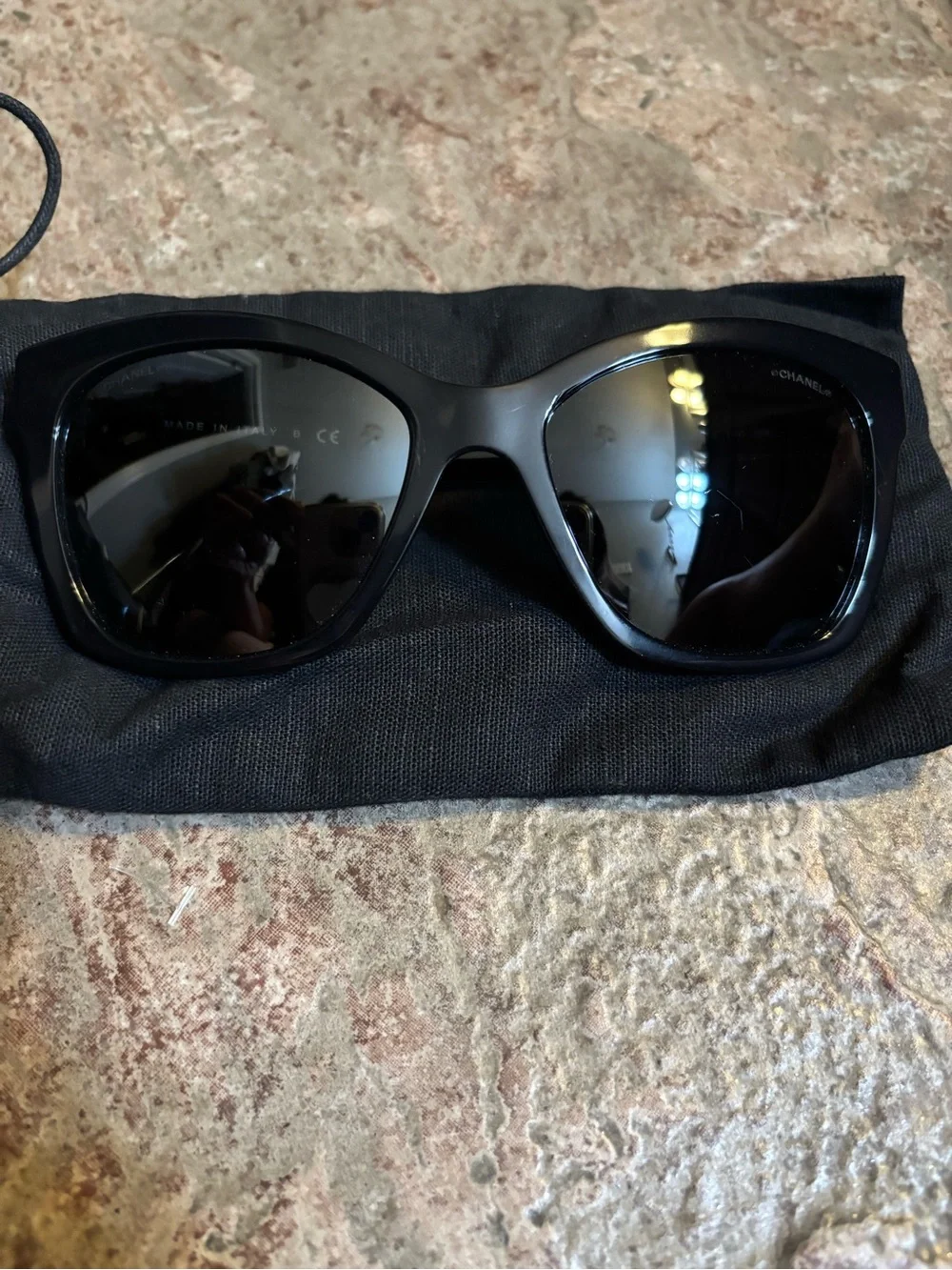 CHANEL Black Cat-Eye Quilted Sunglasses with Case